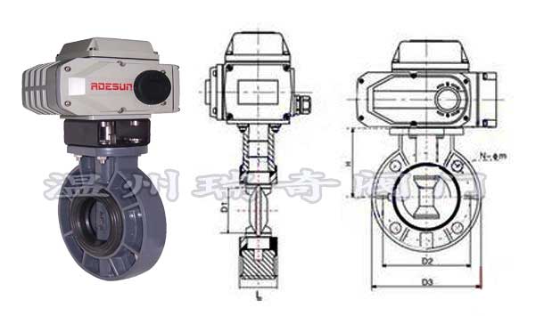 UPVC電動蝶閥結(jié)構尺寸圖